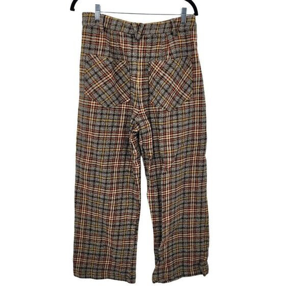 Free People Plaid Shape Up Trouser Pants UK 14 US 10 High Rise Wide Leg Academia - Picture 5 of 13